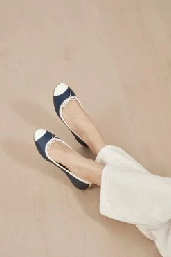 Promo 🤩 BLOCHSTORE-US Ladies Rigel Ballet Flats Navy White Leather ❤️
